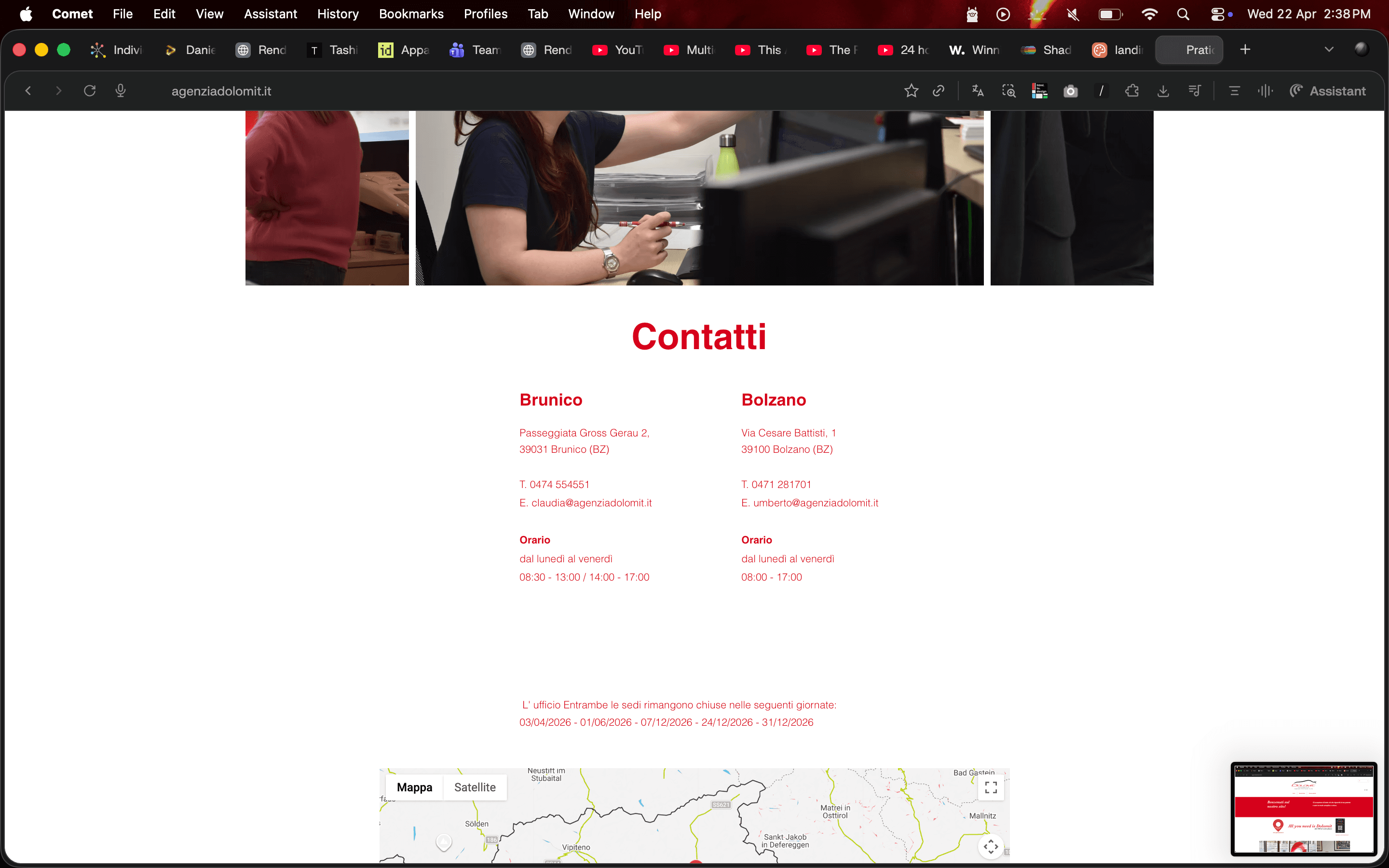 Before — contacts page, no booking flow