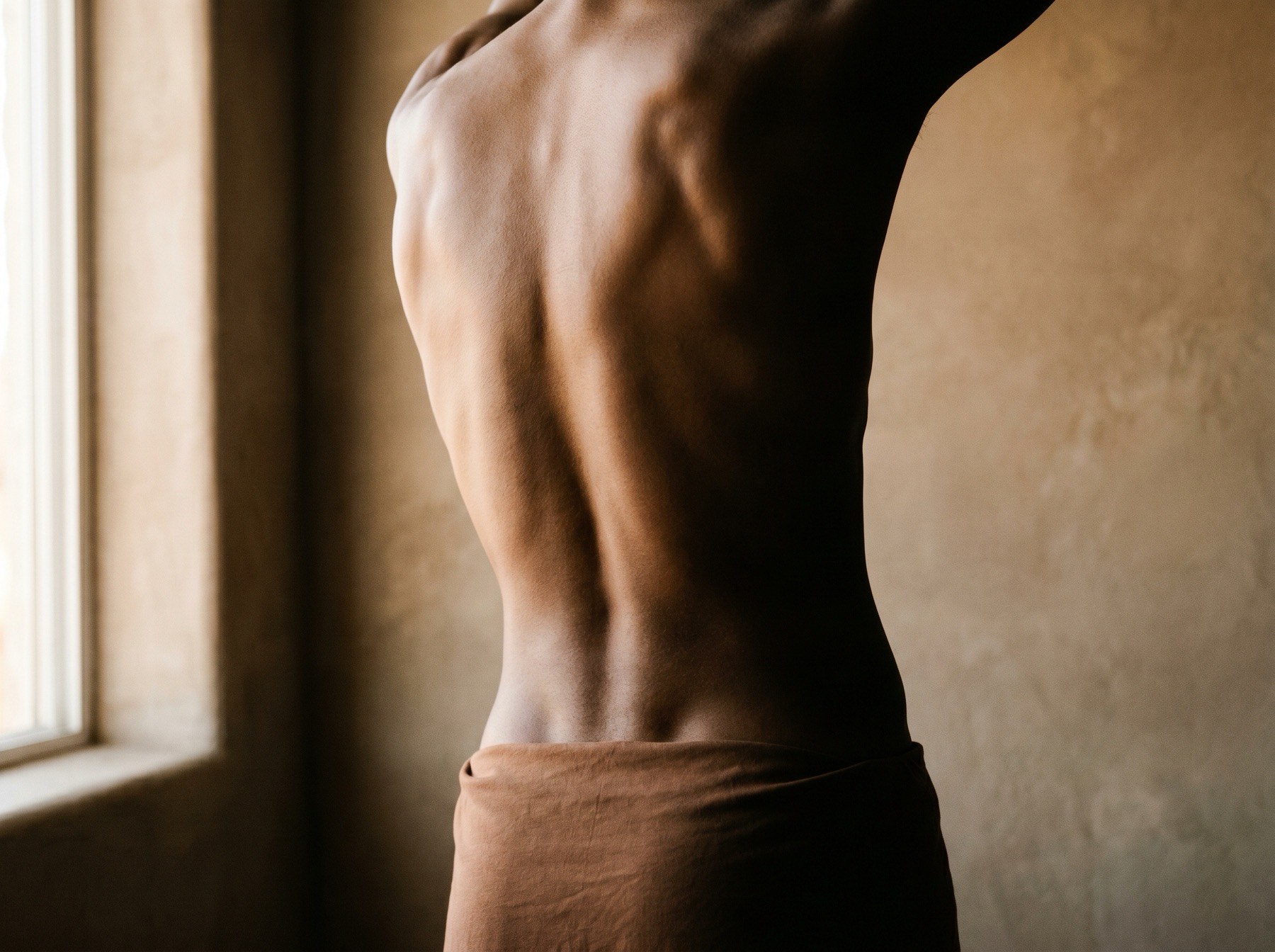 Spine — low light, long shadow