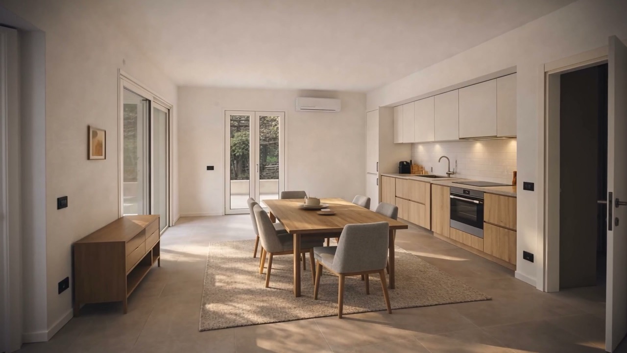 After — the same room, rendered and dressed